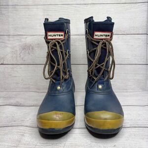 Hunter Rain Boots US 7 EU 39 Navy Blue Lace Up Outdoor Waterproof